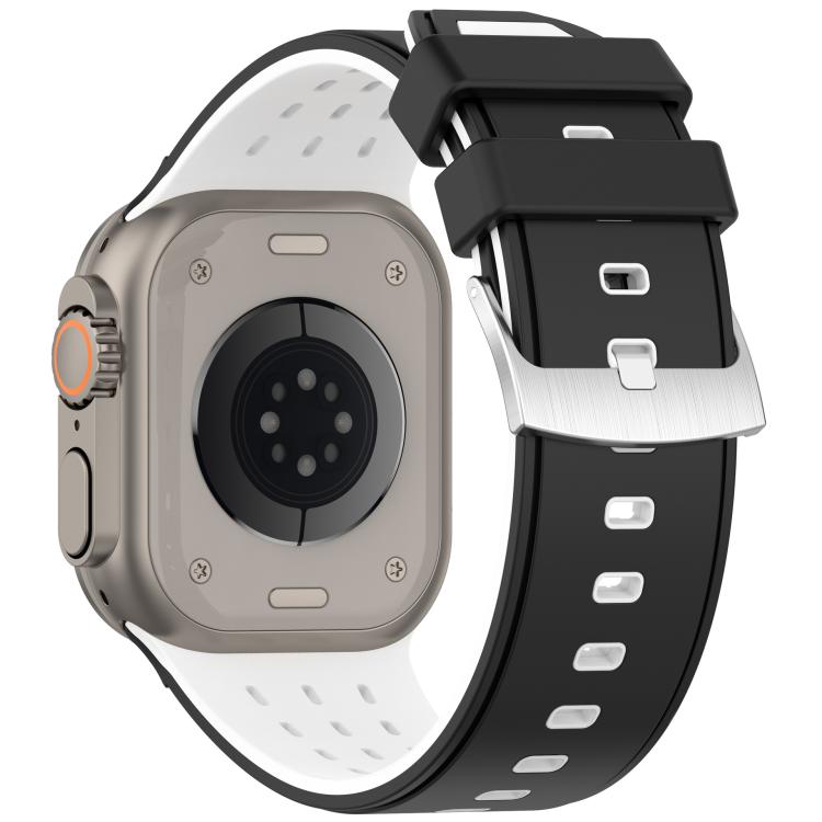 For Apple Watch 46mm/ 49mm / 45mm / 44mm Vertical Holes Dual - Color Breathable Silicone Watch Band(Black White) - Mega Discount Store LebanonLebanon