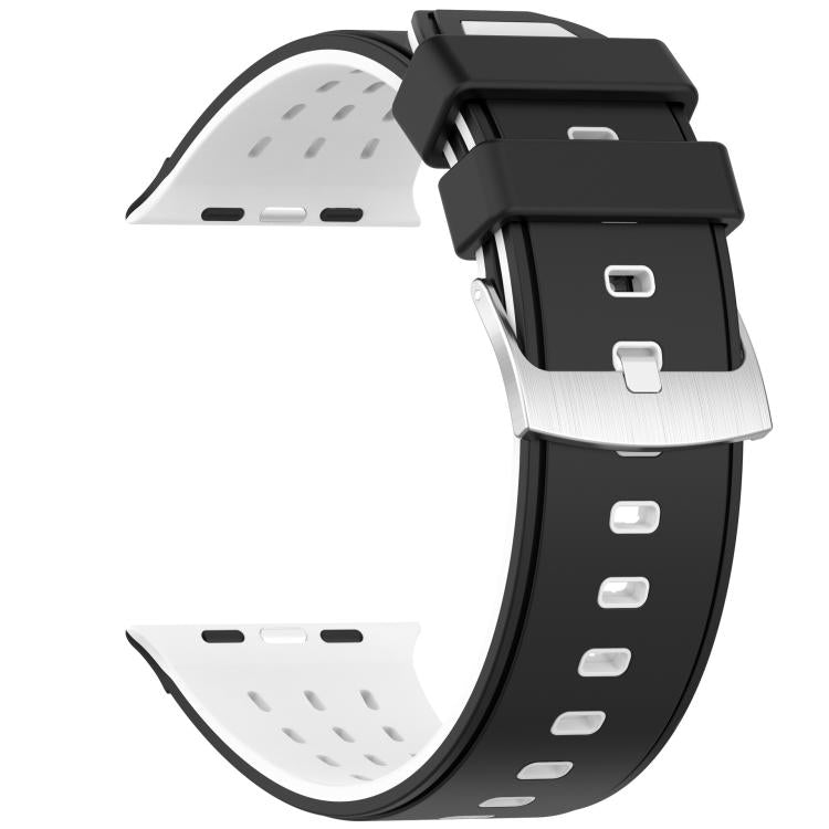 For Apple Watch 46mm/ 49mm / 45mm / 44mm Vertical Holes Dual - Color Breathable Silicone Watch Band(Black White) - Mega Discount Store LebanonLebanon