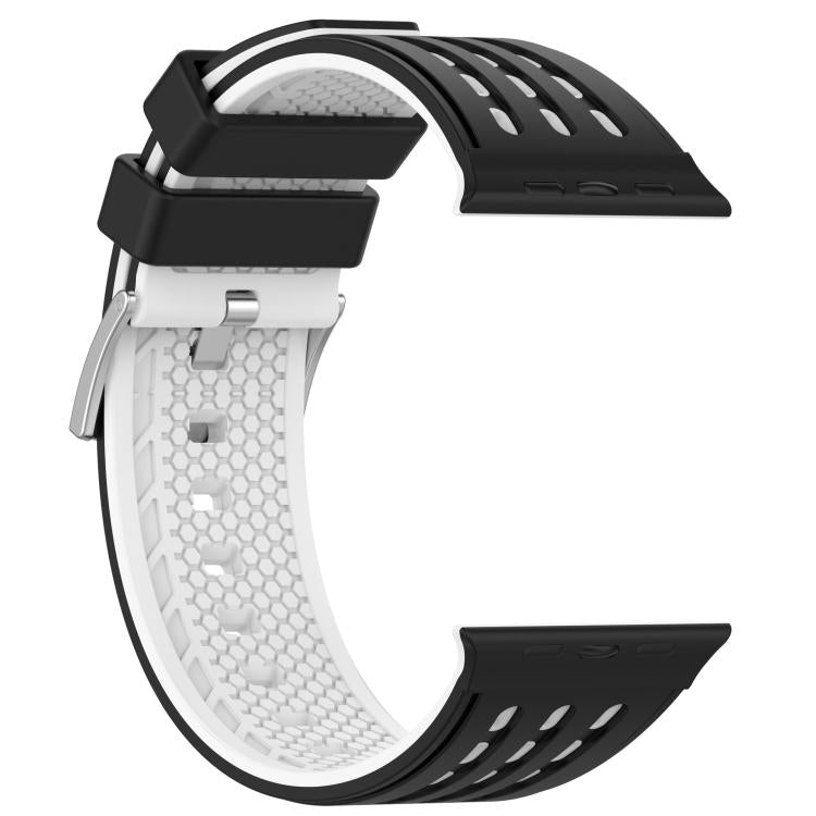 For Apple Watch 46mm/ 49mm / 45mm / 44mm Vertical Holes Dual - Color Breathable Silicone Watch Band(Black White) - Mega Discount Store LebanonLebanon