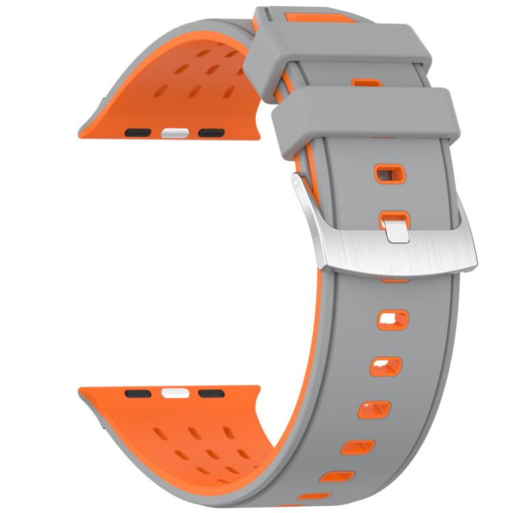 For Apple Watch 46mm/ 49mm / 45mm / 44mm Vertical Holes Dual - Color Breathable Silicone Watch Band(Gray Orange) - Mega Discount Store LebanonLebanon