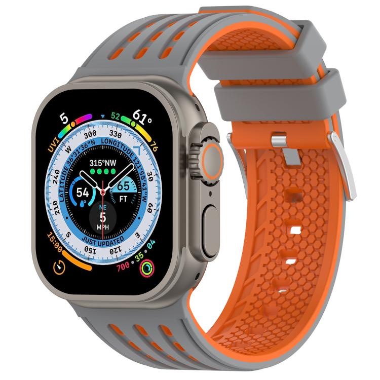 For Apple Watch 46mm/ 49mm / 45mm / 44mm Vertical Holes Dual - Color Breathable Silicone Watch Band(Gray Orange) - Mega Discount Store LebanonLebanon