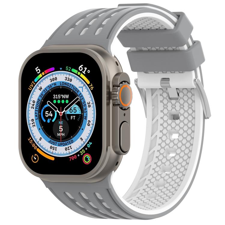 For Apple Watch 46mm/ 49mm / 45mm / 44mm Vertical Holes Dual - Color Breathable Silicone Watch Band(Gray White) - Mega Discount Store LebanonLebanon