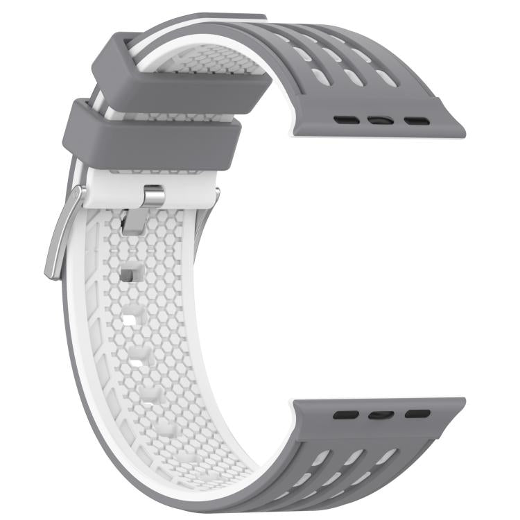 For Apple Watch 46mm/ 49mm / 45mm / 44mm Vertical Holes Dual - Color Breathable Silicone Watch Band(Gray White) - Mega Discount Store LebanonLebanon