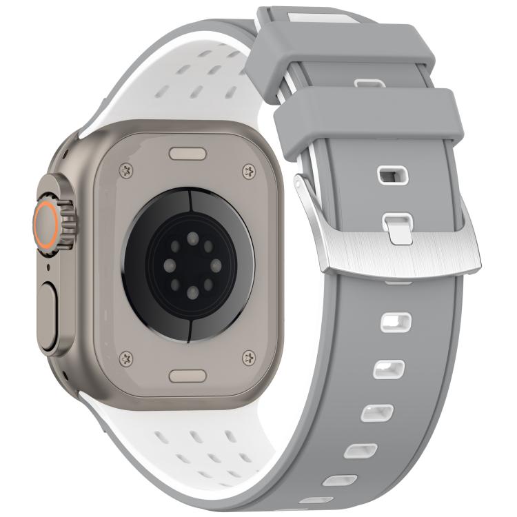 For Apple Watch 46mm/ 49mm / 45mm / 44mm Vertical Holes Dual - Color Breathable Silicone Watch Band(Gray White) - Mega Discount Store LebanonLebanon