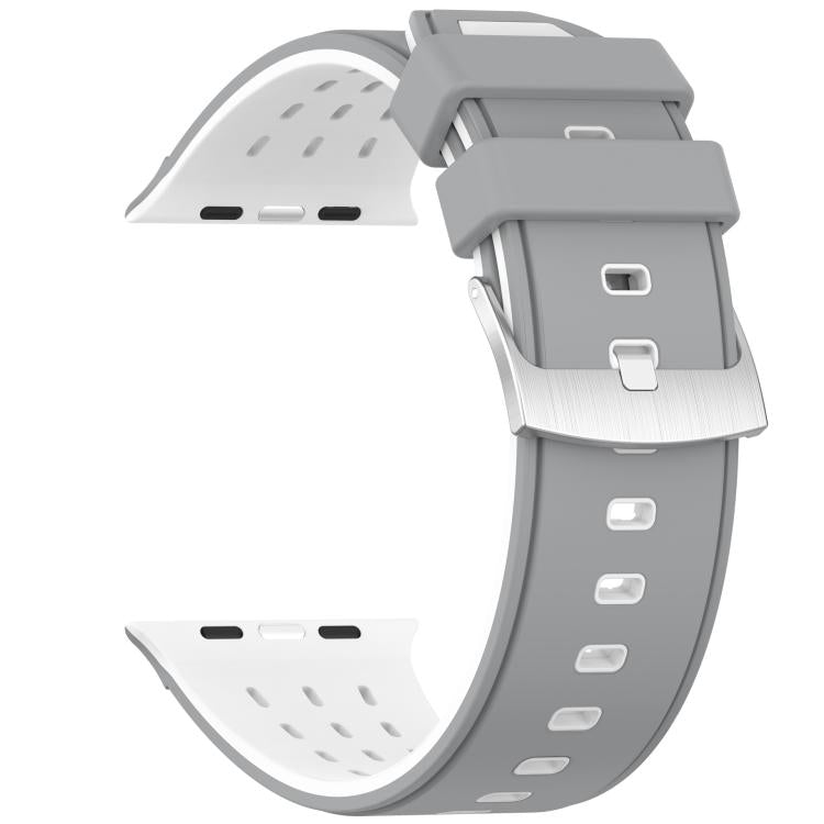 For Apple Watch 46mm/ 49mm / 45mm / 44mm Vertical Holes Dual - Color Breathable Silicone Watch Band(Gray White) - Mega Discount Store LebanonLebanon
