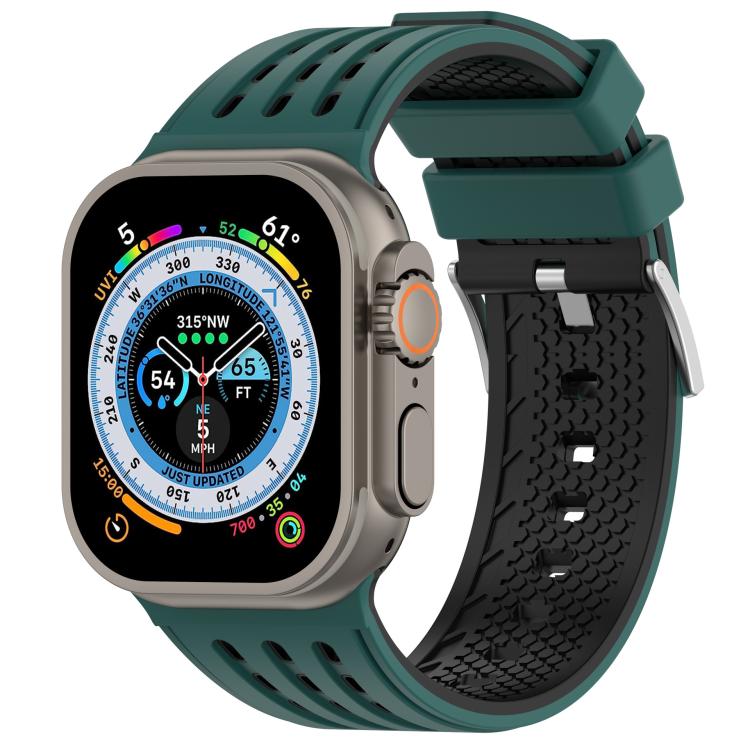 For Apple Watch 46mm/ 49mm / 45mm / 44mm Vertical Holes Dual - Color Breathable Silicone Watch Band(Green Pine Needles) - Mega Discount Store LebanonLebanon