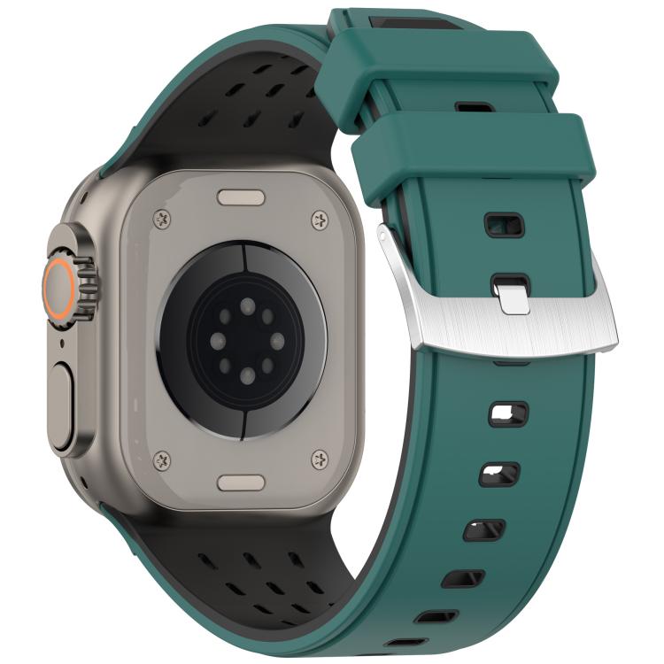 For Apple Watch 46mm/ 49mm / 45mm / 44mm Vertical Holes Dual - Color Breathable Silicone Watch Band(Green Pine Needles) - Mega Discount Store LebanonLebanon