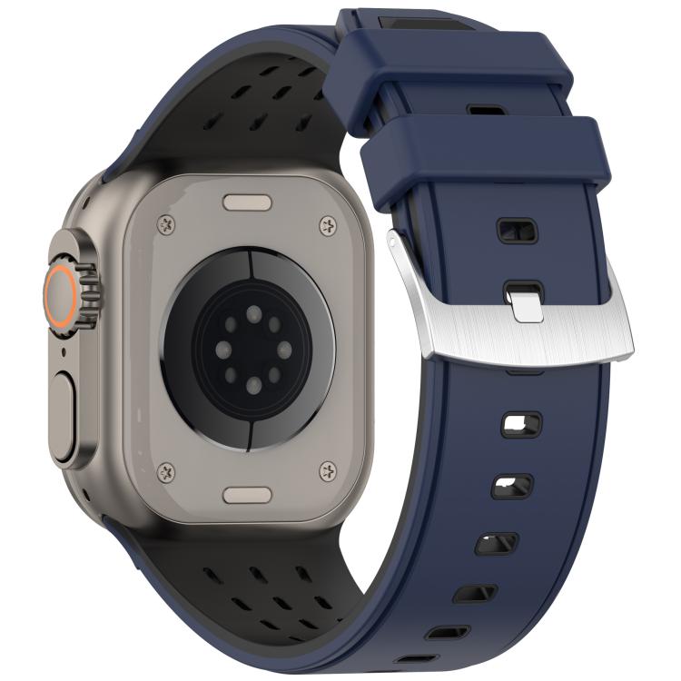 For Apple Watch 46mm/ 49mm / 45mm / 44mm Vertical Holes Dual - Color Breathable Silicone Watch Band(Midnight Blue Black) - Mega Discount Store LebanonLebanon