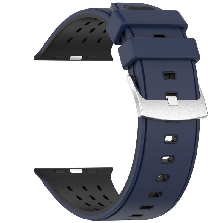 For Apple Watch 46mm/ 49mm / 45mm / 44mm Vertical Holes Dual - Color Breathable Silicone Watch Band(Midnight Blue Black) - Mega Discount Store LebanonLebanon