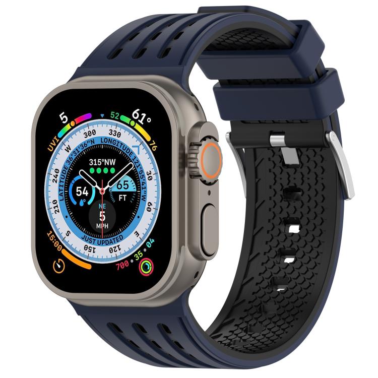 For Apple Watch 46mm/ 49mm / 45mm / 44mm Vertical Holes Dual - Color Breathable Silicone Watch Band(Midnight Blue Black) - Mega Discount Store LebanonLebanon