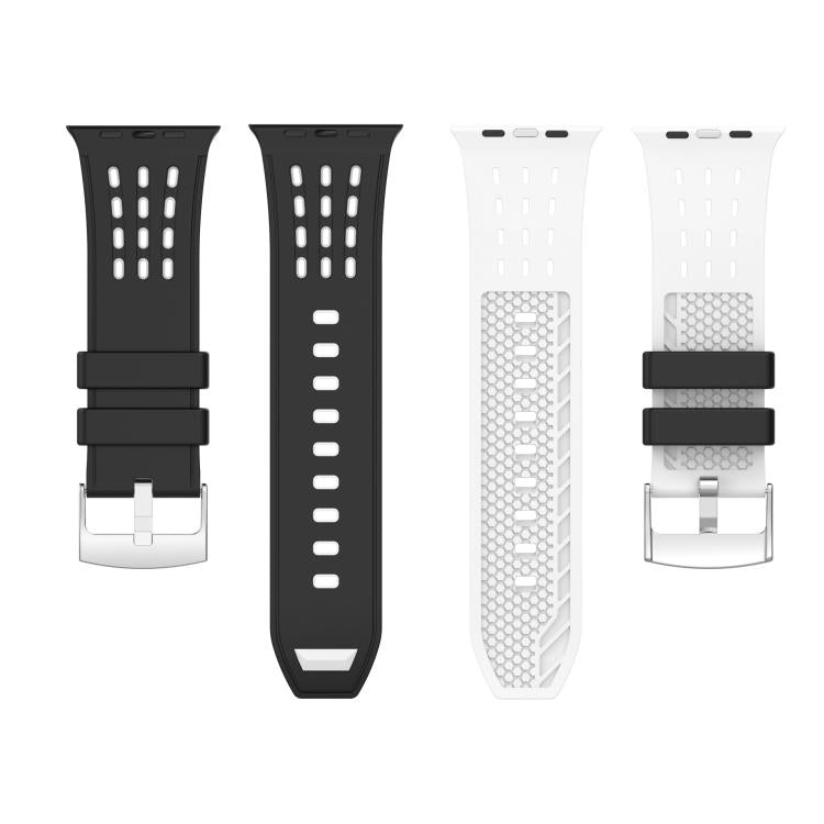 For Apple Watch 46mm/ 49mm / 45mm / 44mm Vertical Holes Dual - Color Breathable Silicone Watch Band(Midnight Blue Black) - Mega Discount Store LebanonLebanon
