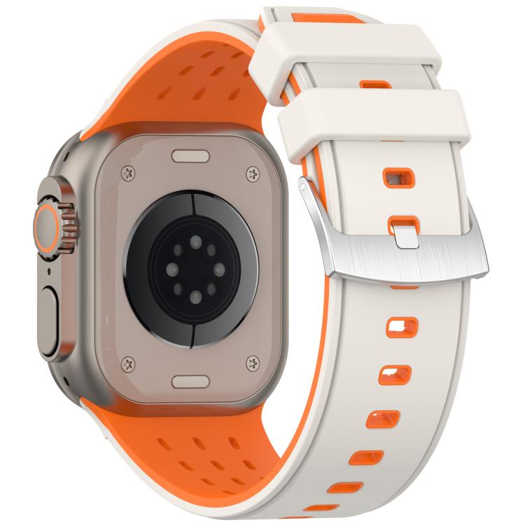 For Apple Watch 46mm/ 49mm / 45mm / 44mm Vertical Holes Dual - Color Breathable Silicone Watch Band(Starlight Orange) - Mega Discount Store LebanonLebanon