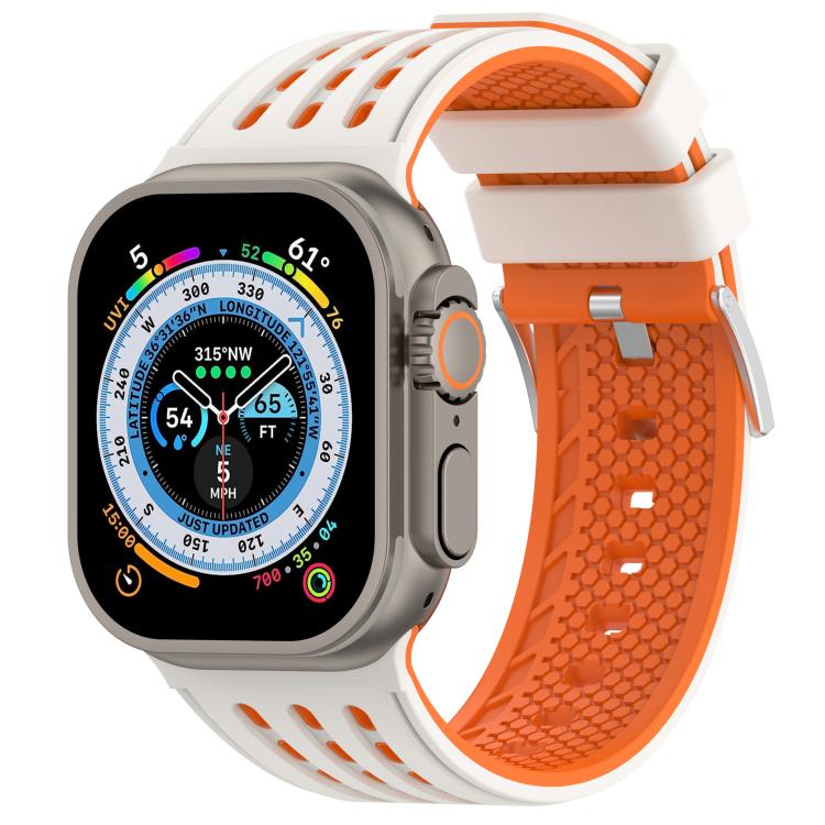For Apple Watch 46mm/ 49mm / 45mm / 44mm Vertical Holes Dual - Color Breathable Silicone Watch Band(Starlight Orange) - Mega Discount Store LebanonLebanon