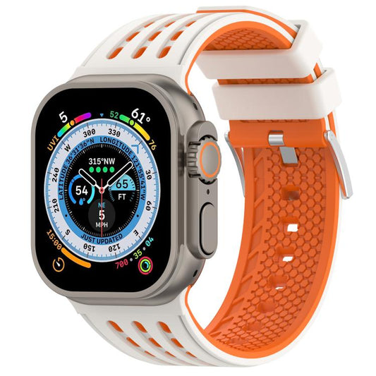 For Apple Watch 46mm/ 49mm / 45mm / 44mm Vertical Holes Dual - Color Breathable Silicone Watch Band(Starlight Orange) - Mega Discount Store LebanonLebanon