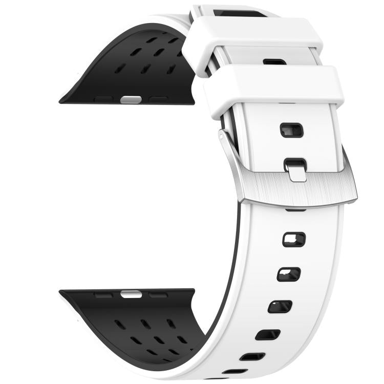 For Apple Watch 46mm/ 49mm / 45mm / 44mm Vertical Holes Dual - Color Breathable Silicone Watch Band(White Black) - Mega Discount Store LebanonLebanon