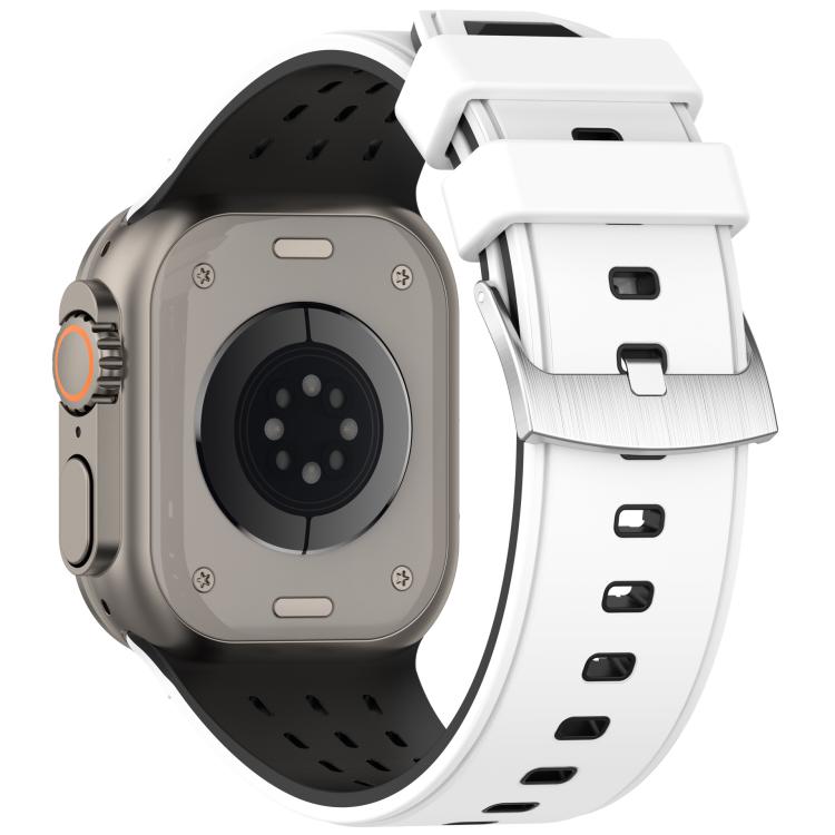 For Apple Watch 46mm/ 49mm / 45mm / 44mm Vertical Holes Dual - Color Breathable Silicone Watch Band(White Black) - Mega Discount Store LebanonLebanon