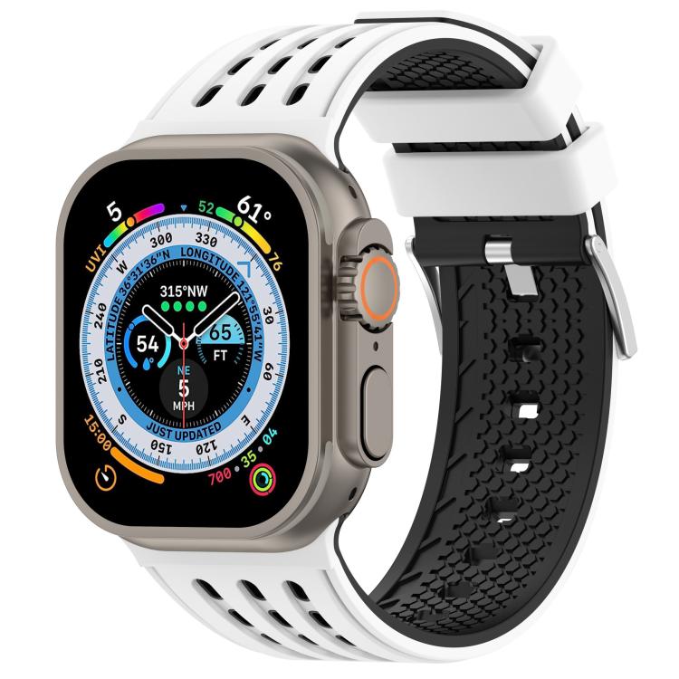 For Apple Watch 46mm/ 49mm / 45mm / 44mm Vertical Holes Dual - Color Breathable Silicone Watch Band(White Black) - Mega Discount Store LebanonLebanon