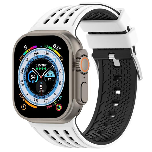 For Apple Watch 46mm/ 49mm / 45mm / 44mm Vertical Holes Dual - Color Breathable Silicone Watch Band(White Black) - Mega Discount Store LebanonLebanon