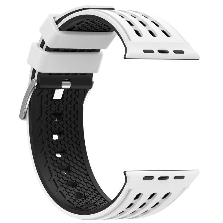 For Apple Watch 46mm/ 49mm / 45mm / 44mm Vertical Holes Dual - Color Breathable Silicone Watch Band(White Black) - Mega Discount Store LebanonLebanon