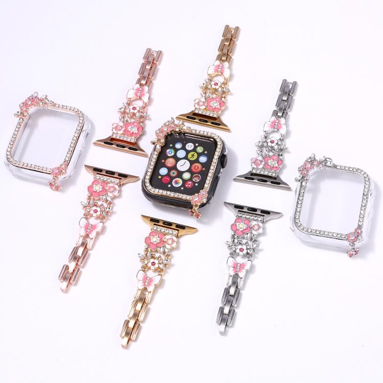 For Apple Watch Series 10 / 11 42mm Tassel Flower Single Diamond Hollow PC Watch Shell(Gold) - Mega Discount Store LebanonLebanon