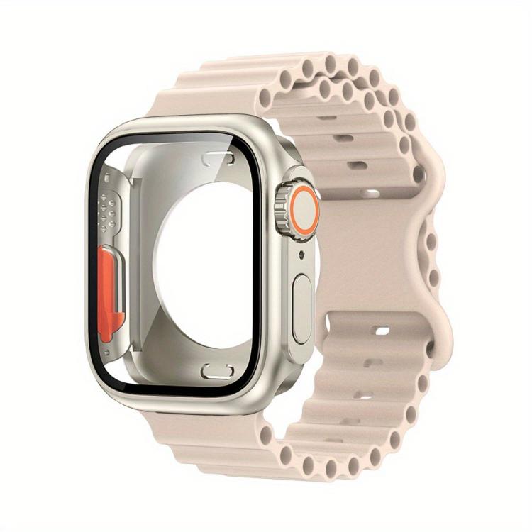 For Apple Watch Series 41mm Butterfly Buckle Ocean Silicone Watch Band with Film Integrated PC Case(Starlight) - Mega Discount Store LebanonLebanon