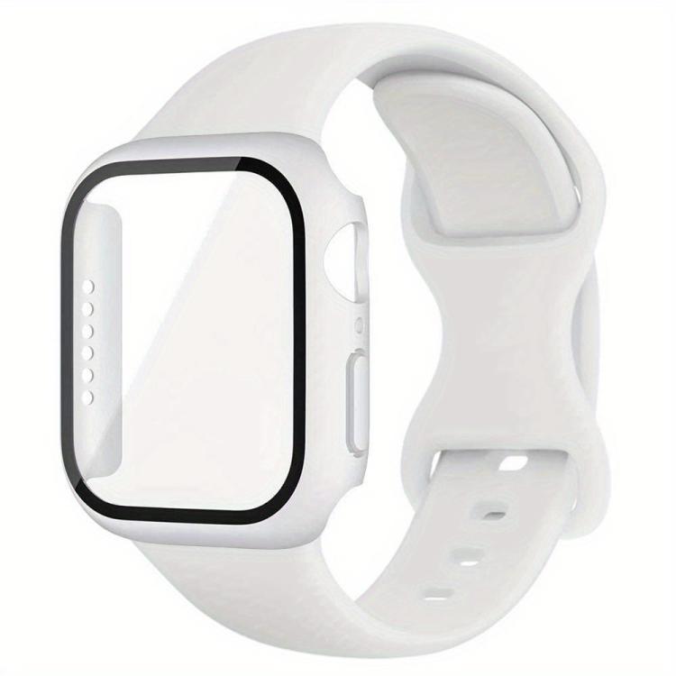 For Apple Watch Series 41mm Butterfly Buckle Silicone Watch Band with Film Integrated PC Cover(White) - Mega Discount Store LebanonLebanon