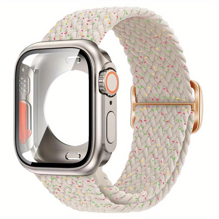 For Apple Watch Series 41mm Ladder Buckle Loop Nylon Watch Band with Change to Ultra 49mm Film PC Cover(Starlight Colorful) - Mega Discount Store LebanonLebanon