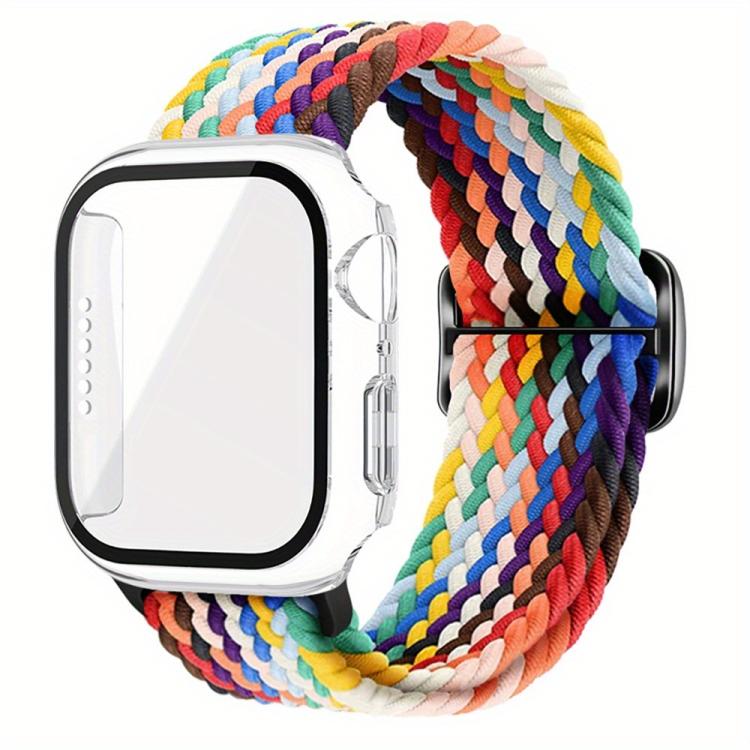For Apple Watch Series 41mm Ladder Buckle Loop Nylon Watch Band with Film Frosted PC Cover(Rainbow) - Mega Discount Store LebanonLebanon
