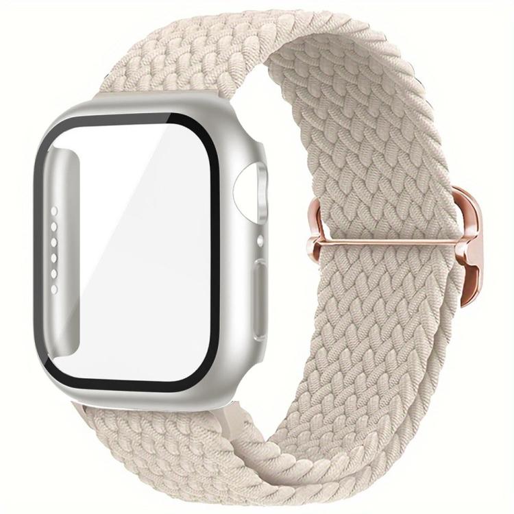 For Apple Watch Series 41mm Ladder Buckle Loop Nylon Watch Band with Film Frosted PC Cover(Starlight) - Mega Discount Store LebanonLebanon