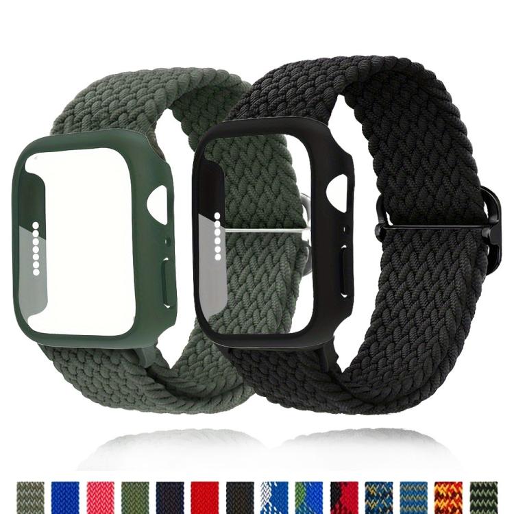 For Apple Watch Series 41mm Ladder Buckle Loop Nylon Watch Band with Film Frosted PC Cover(Starlight) - Mega Discount Store LebanonLebanon