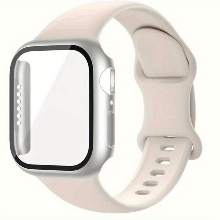 For Apple Watch Series 45mm Butterfly Buckle Silicone Watch Band with Film Integrated PC Cover(Starlight) - Mega Discount Store LebanonLebanon