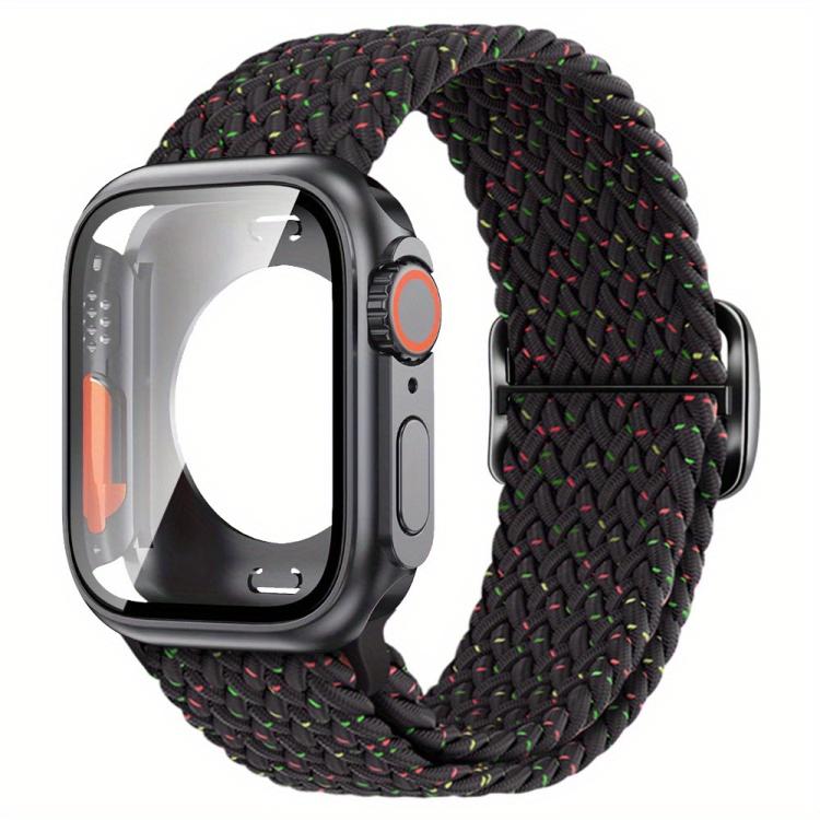 For Apple Watch Series 45mm Ladder Buckle Loop Nylon Watch Band with Change to Ultra 49mm Film PC Cover(Starlight Black) - Mega Discount Store LebanonLebanon