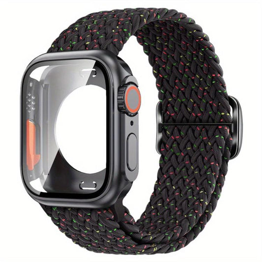 For Apple Watch Series 45mm Ladder Buckle Loop Nylon Watch Band with Change to Ultra 49mm Film PC Cover(Starlight Black) - Mega Discount Store LebanonLebanon