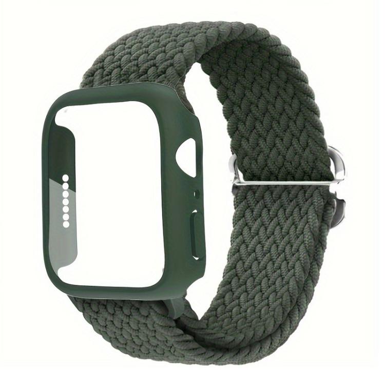 For Apple Watch Series 45mm Ladder Buckle Loop Nylon Watch Band with Film Frosted PC Cover(Army Green) - Mega Discount Store LebanonLebanon