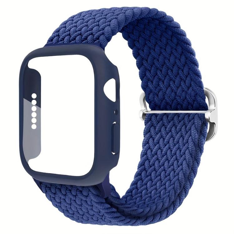 For Apple Watch Series 45mm Ladder Buckle Loop Nylon Watch Band with Film Frosted PC Cover(Dark Blue) - Mega Discount Store LebanonLebanon