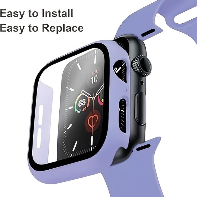 For Apple Watch Series 45mm Pin Buckle Silicone Watch Band with Film Integrated PC Case(Pink) - Mega Discount Store LebanonLebanon