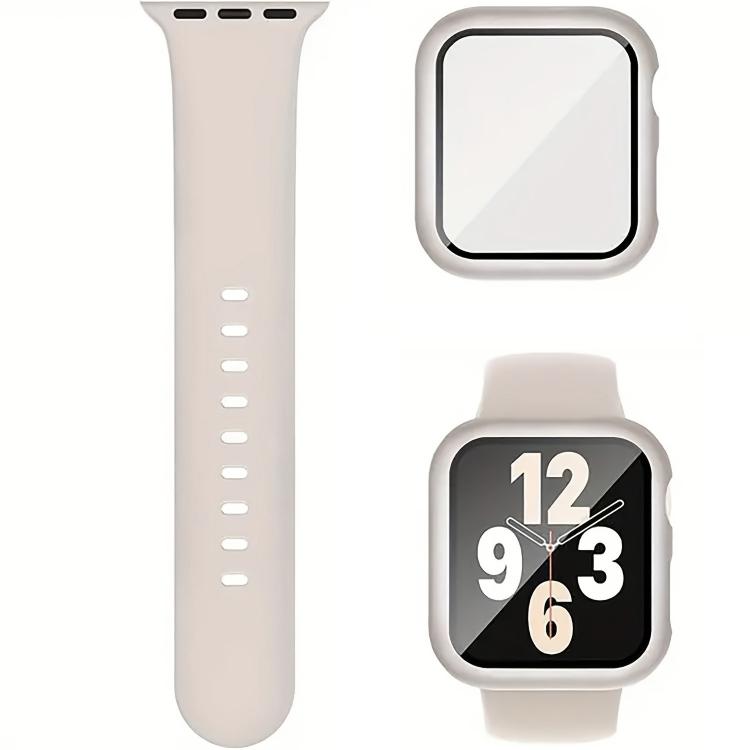 For Apple Watch Series 45mm Pin Buckle Silicone Watch Band with Film Integrated PC Case(Starlight) - Mega Discount Store LebanonLebanon