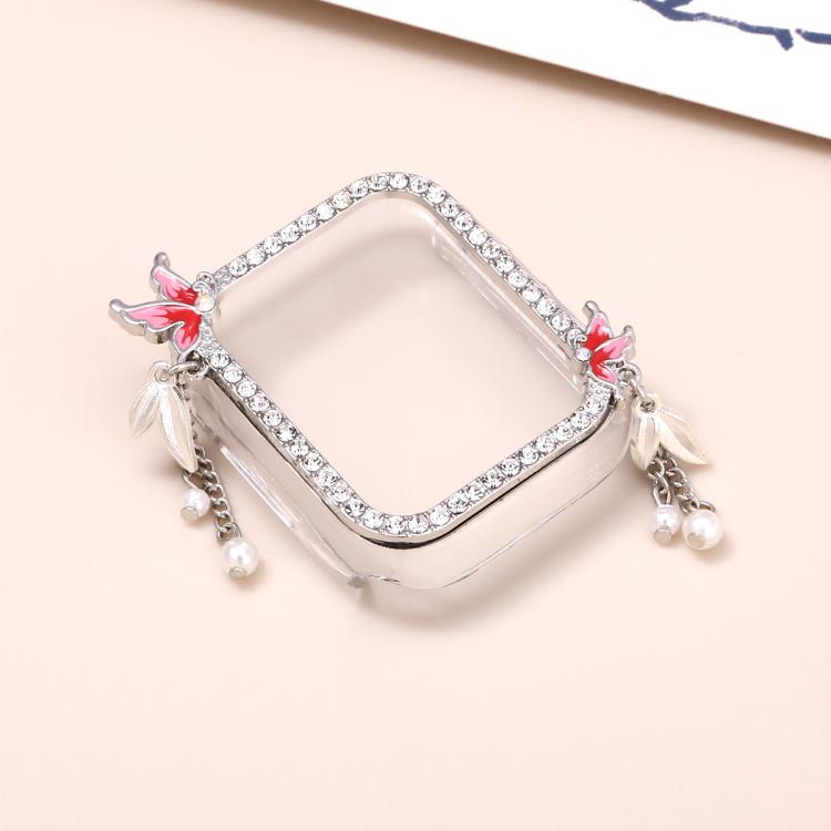 For Apple Watch Series 6 / 5 / 4 & SE 40mm Tassel Butterfly Single Diamond Hollow PC Watch Shell(Silver) - Mega Discount Store LebanonLebanon