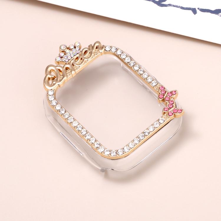 For Apple Watch Series 9 / 8 / 7 41mm Crown - style Single Diamond Hollow PC Watch Shell(Golden) - Mega Discount Store LebanonLebanon
