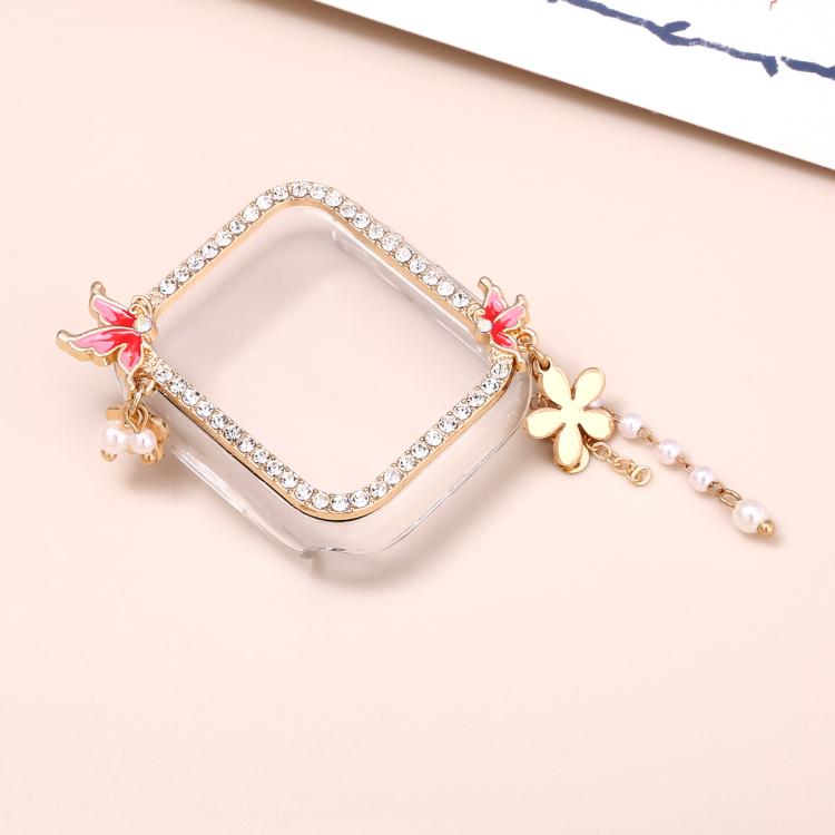 For Apple Watch Series 9 / 8 / 7 41mm Tassel Butterfly Single Diamond Hollow PC Watch Shell(Gold) - Mega Discount Store LebanonLebanon