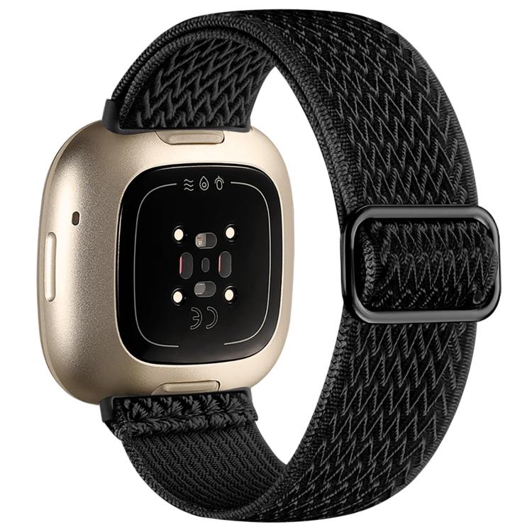 For Fitbit Versa 4 / 3 / Sense2 / 1 xDfind Wavy Nylon Braided Stretch Watch Band with Adjustment Buckle(Black) - Mega Discount Store LebanonLebanon
