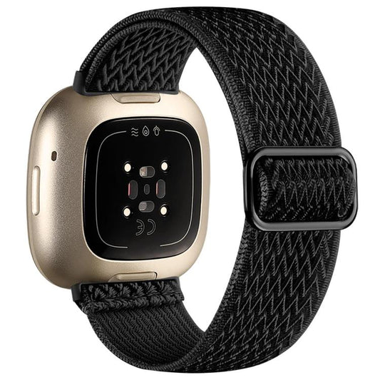 For Fitbit Versa 4 / 3 / Sense2 / 1 xDfind Wavy Nylon Braided Stretch Watch Band with Adjustment Buckle(Black) - Mega Discount Store LebanonLebanon