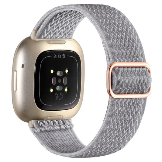 For Fitbit Versa 4 / 3 / Sense2 / 1 xDfind Wavy Nylon Braided Stretch Watch Band with Adjustment Buckle(Light Grey) - Mega Discount Store LebanonLebanon