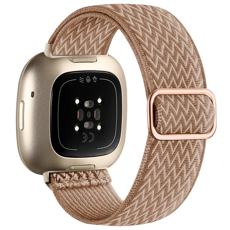 For Fitbit Versa 4 / 3 / Sense2 / 1 xDfind Wavy Nylon Braided Stretch Watch Band with Adjustment Buckle(Milk Tea) - Mega Discount Store LebanonLebanon