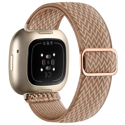 For Fitbit Versa 4 / 3 / Sense2 / 1 xDfind Wavy Nylon Braided Stretch Watch Band with Adjustment Buckle(Milk Tea) - Mega Discount Store LebanonLebanon