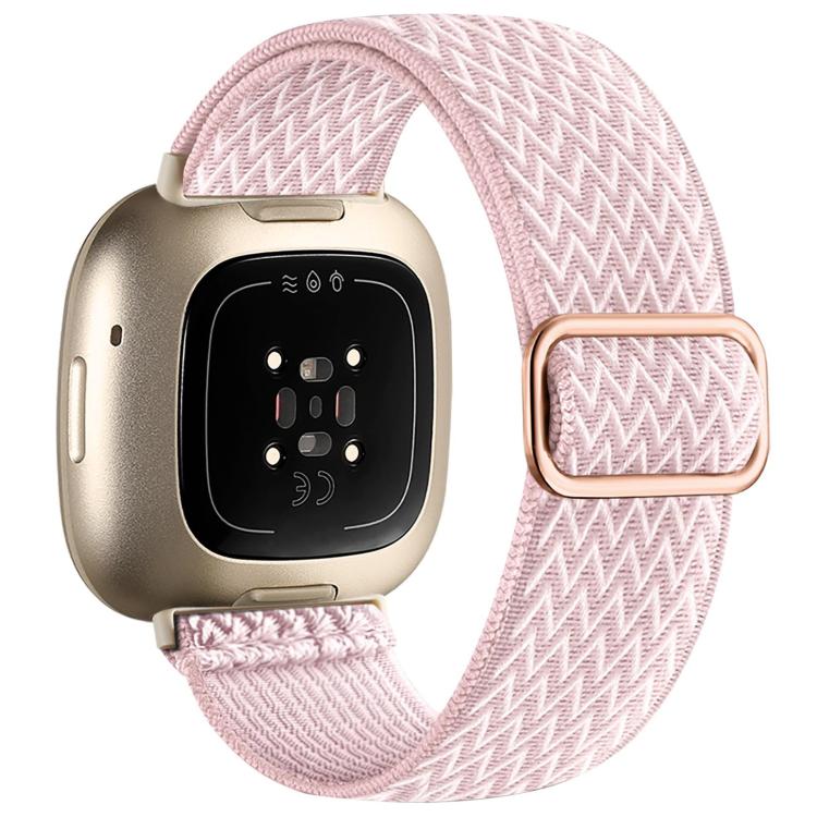 For Fitbit Versa 4 / 3 / Sense2 / 1 xDfind Wavy Nylon Braided Stretch Watch Band with Adjustment Buckle(Pink) - Mega Discount Store LebanonLebanon