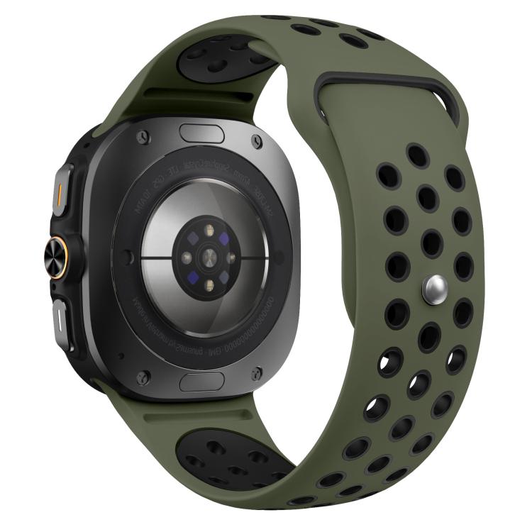 For Samsung Galaxy Watch Ultra 47mm / Ultra 2025 Two Color Round Holes Reverse Buckle Silicone Watch Band(Army Green Black) - Mega Discount Store LebanonLebanon