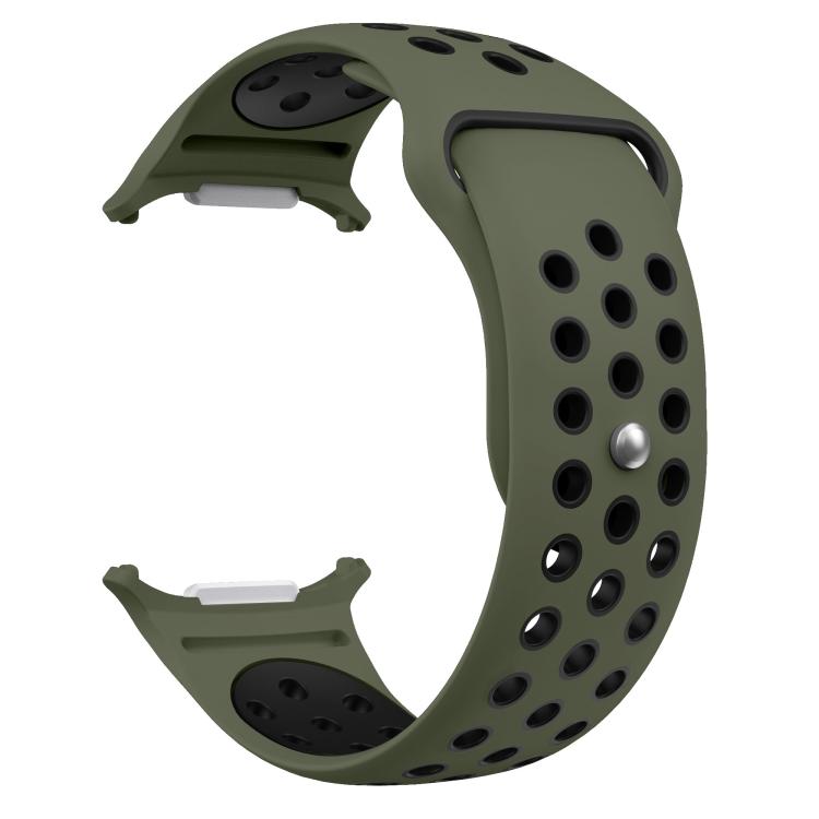 For Samsung Galaxy Watch Ultra 47mm / Ultra 2025 Two Color Round Holes Reverse Buckle Silicone Watch Band(Army Green Black) - Mega Discount Store LebanonLebanon