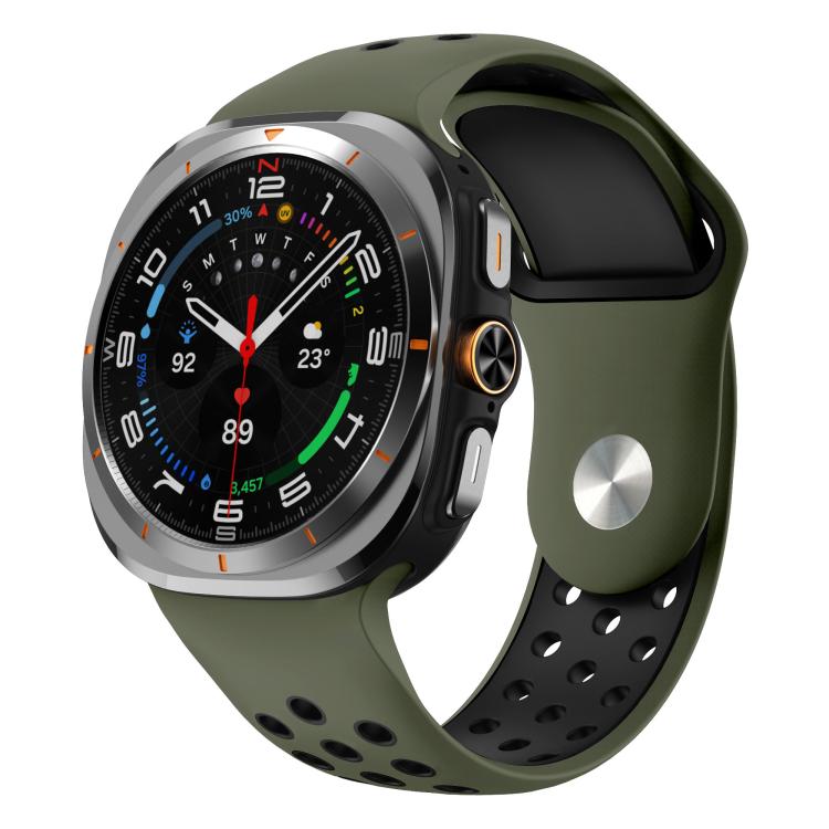 For Samsung Galaxy Watch Ultra 47mm / Ultra 2025 Two Color Round Holes Reverse Buckle Silicone Watch Band(Army Green Black) - Mega Discount Store LebanonLebanon