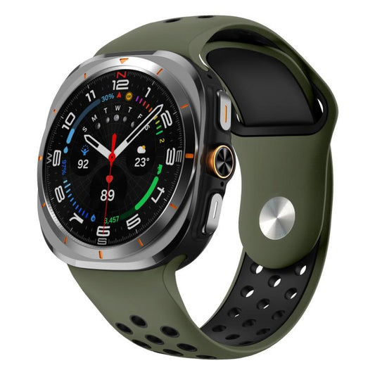 For Samsung Galaxy Watch Ultra 47mm / Ultra 2025 Two Color Round Holes Reverse Buckle Silicone Watch Band(Army Green Black) - Mega Discount Store LebanonLebanon